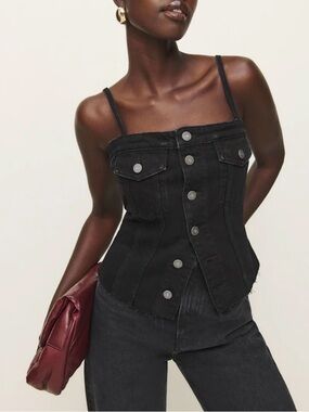 Reformation coco denim bustier top in Vana